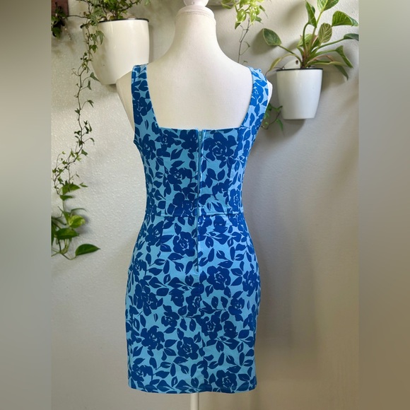 Trixxi Blue Floral Square Neck Bodycon Mini Dress | Size Small - Picture 3 of 7